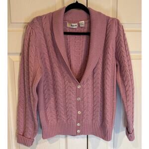 Aston Cable Knit Button Front Cardigan Sweater Long Sleeve Shawl Collar